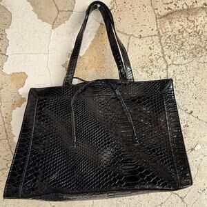 Black Faux Snakeskin Patent Leather Work Tote‎ Bag Liz Claiborne